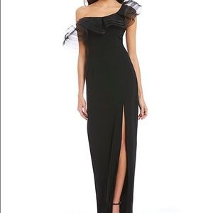 Aidan Mattox Black One Shoulder Evening Gown
